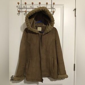 Sonoma Tan Teddy Faux Fur Jacket with Hood Size L